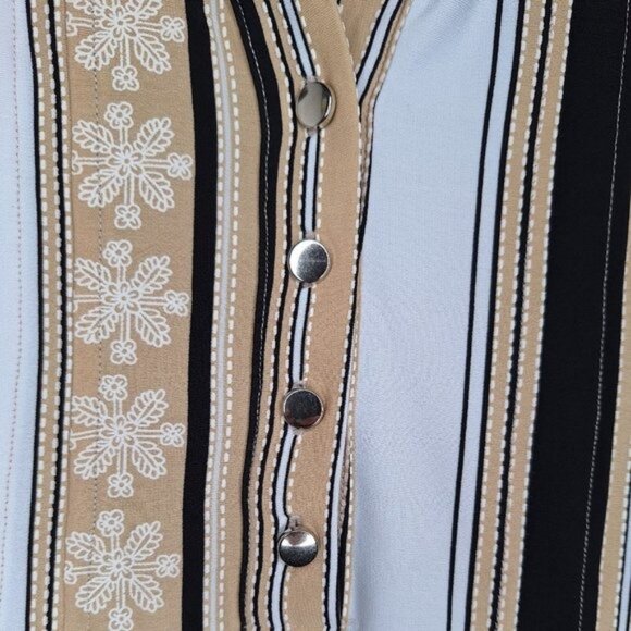 NWT Cocomo Plus Size 1X Beige Multi Color Stripe Print Short Flutter Sleeve Top - Picture 3 of 7